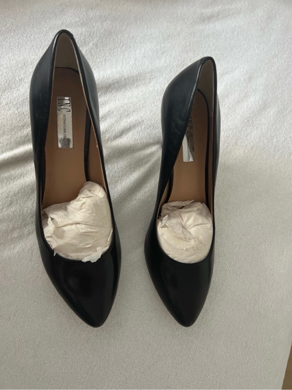 INC Black Pointed-Toe Leather Pumps
